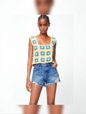 Zara Granny Square Crochet Crop Top  S
